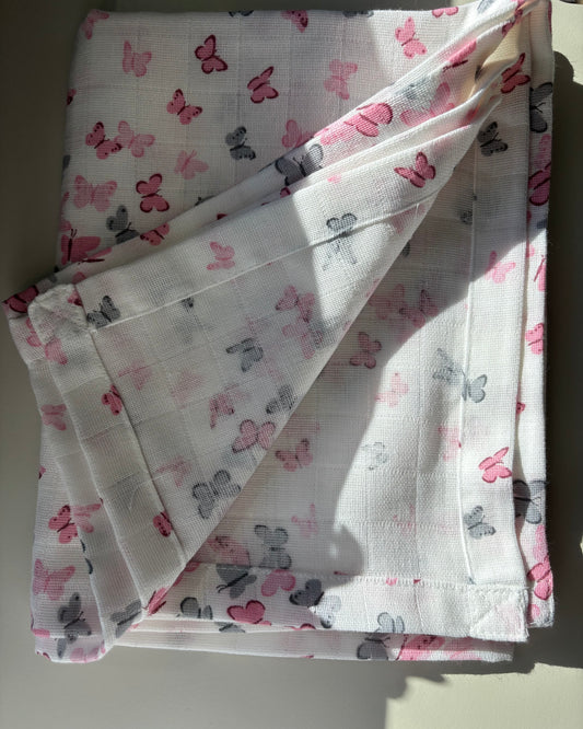 Rosa fjÀrilar Babyfilt (100 x 100 cm) 2 Lagers Muslin