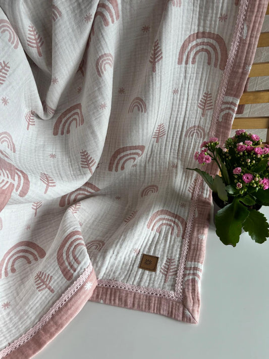 Regnbågsdröm babyfilt (100 x 100 cm,4-lagers jacquardmuslin)
