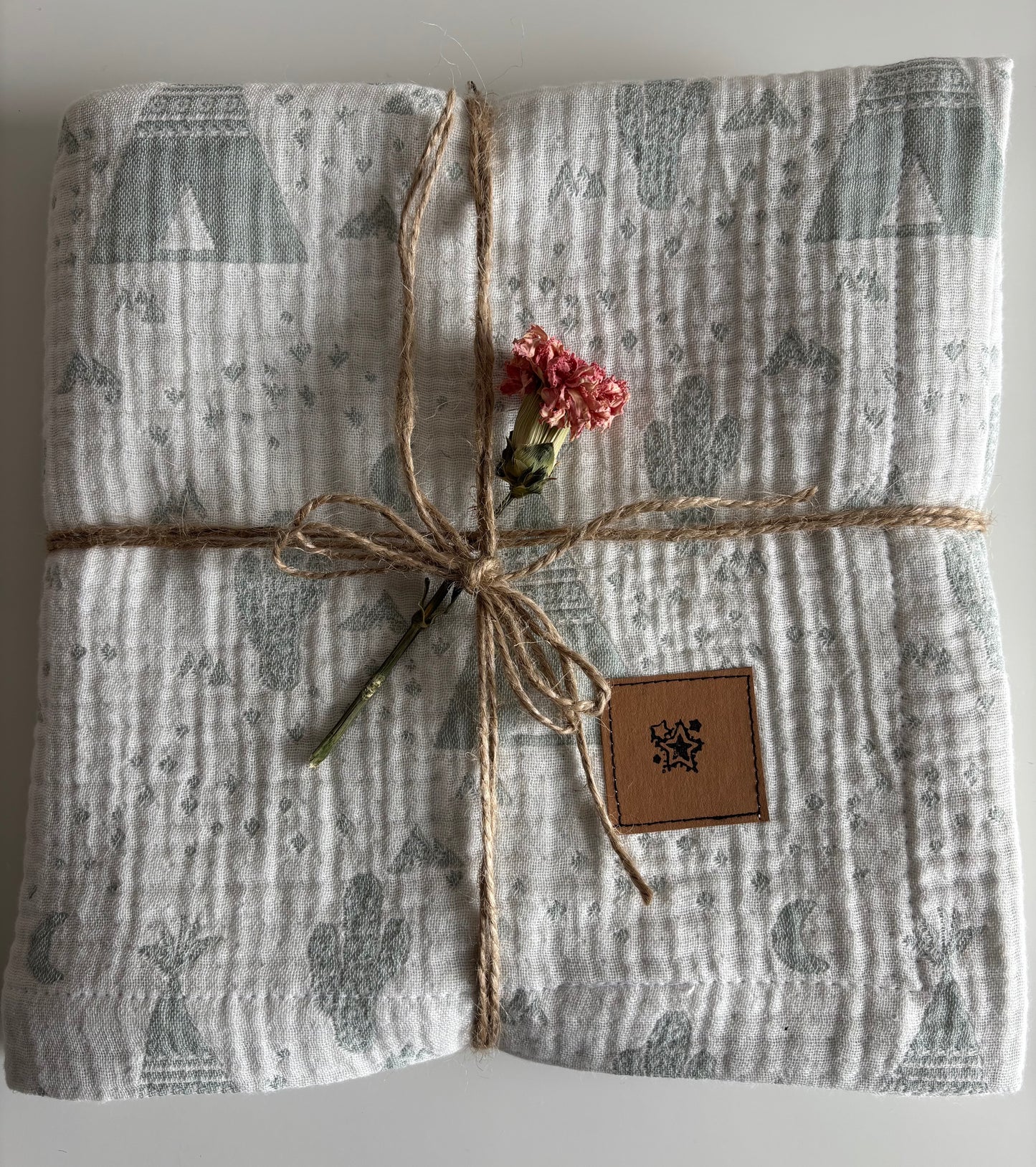 Mint kaktusbild babyfilt (100 x 100 cm,4-lagers jacquardmuslin)