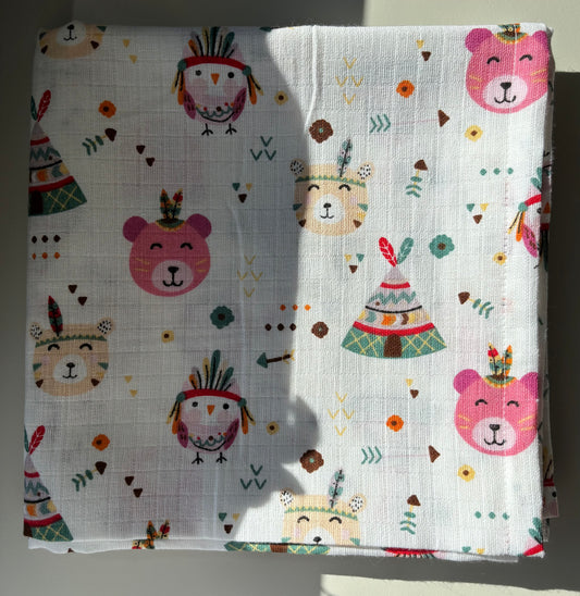 Pink Indianstam Babyfilt (100 x 100 cm) 2 Lagers Muslin