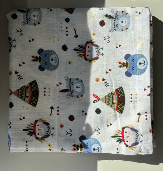 Blue Indianstam Babyfilt (100 x 100 cm) 2 Lagers Muslin