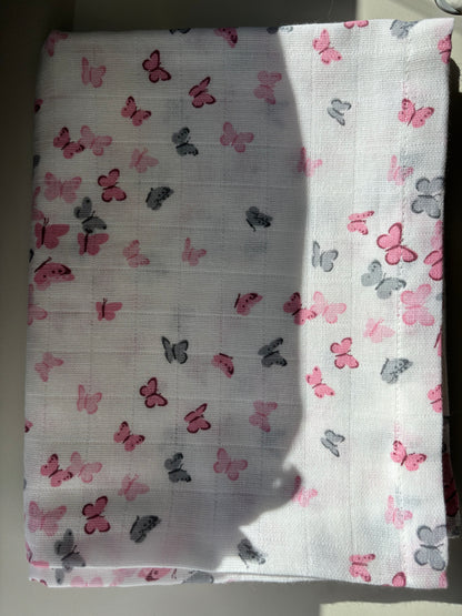 Rosa fjärilar Babyfilt (100 x 100 cm) 2 Lagers Muslin