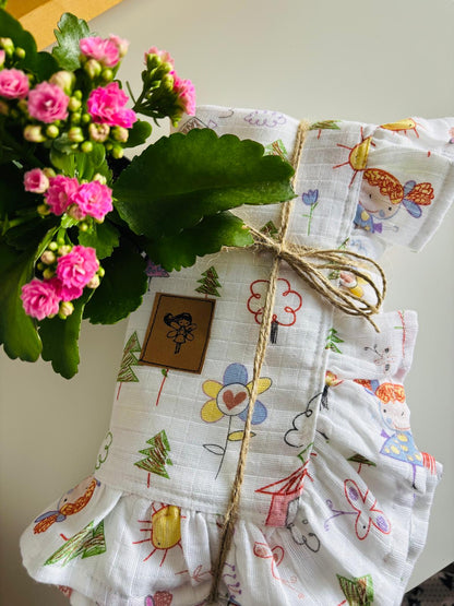 Rosa hus babyfilt (100 x 100 cm, Tillverkad av 2-lagerstyg)