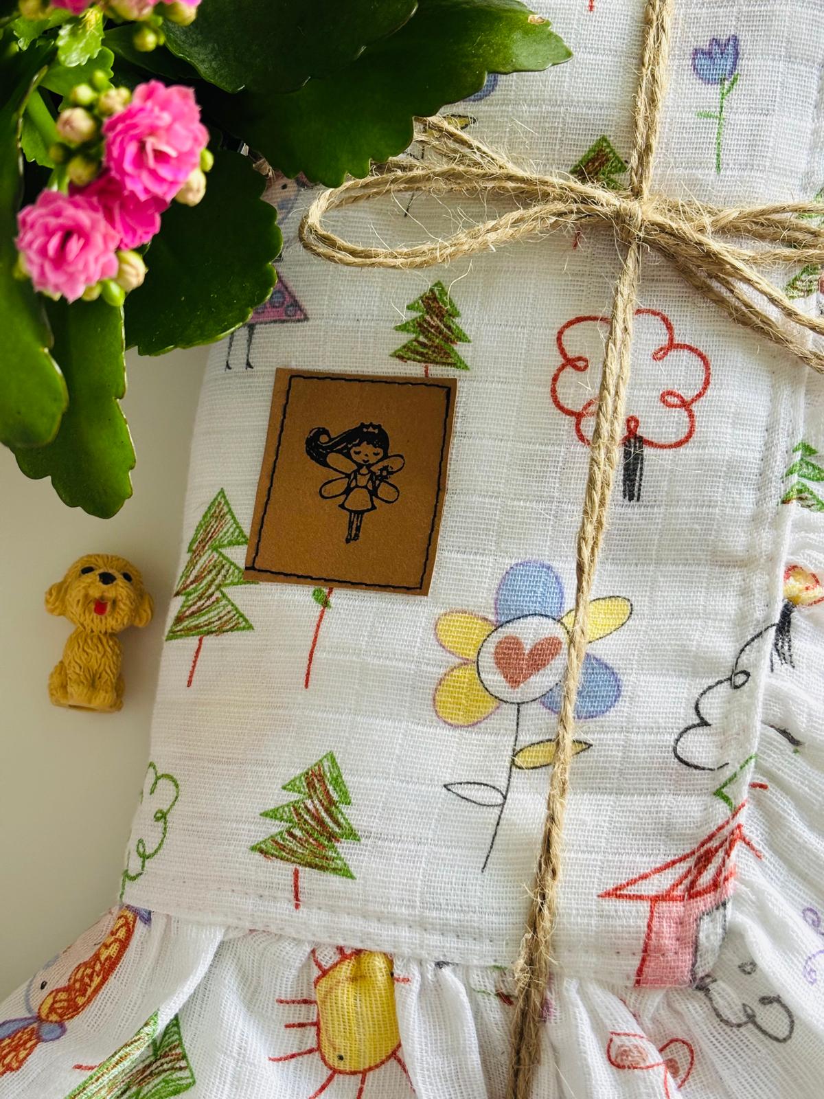 Rosa hus babyfilt (100 x 100 cm, Tillverkad av 2-lagerstyg)