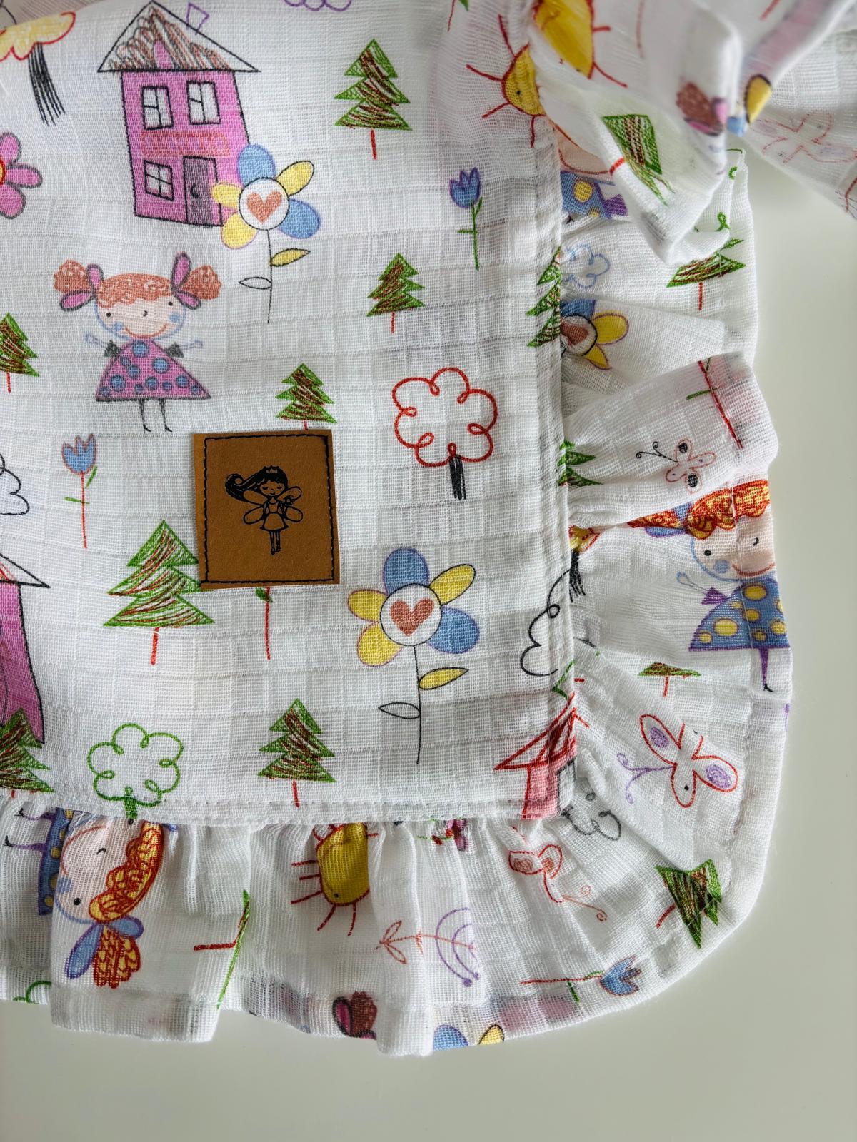 Rosa hus babyfilt (100 x 100 cm, Tillverkad av 2-lagerstyg)