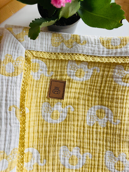 Elefantbild babyfilt (120 x 145 cm,4-lagers jacquardmuslin)