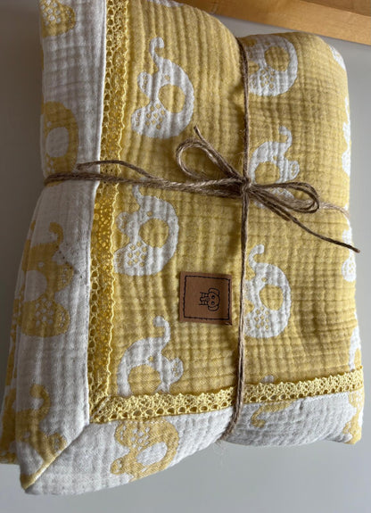 Elefantbild babyfilt (120 x 145 cm,4-lagers jacquardmuslin)