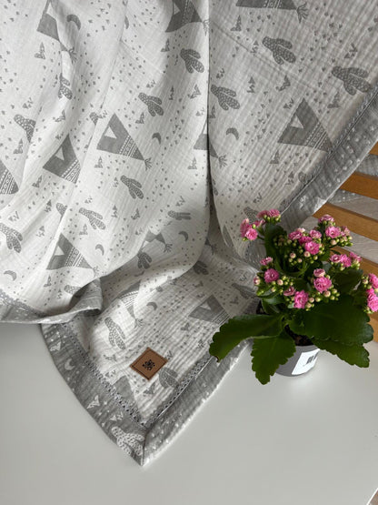 Grå kaktusbild babyfilt (100 x 100 cm,4-lagers jacquardmuslin)