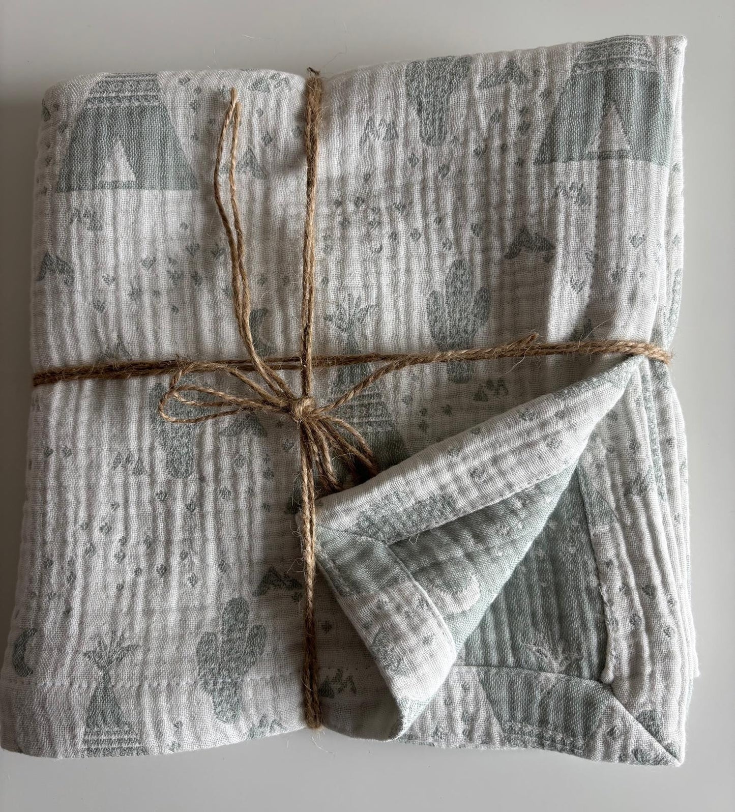 Grå kaktusbild babyfilt (100 x 100 cm,4-lagers jacquardmuslin)