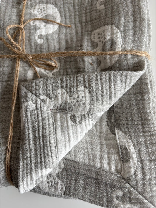 Grå elefant babyfilt (115 x 125 cm,4-lagers jacquardmuslin)