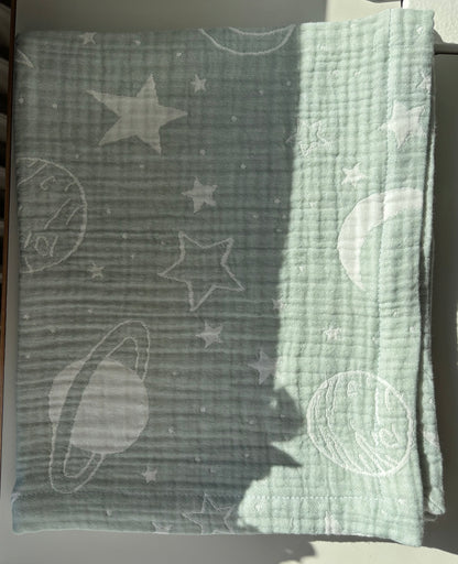 Mint rymd babyfilt (50 x 60 cm,4-lagers jacquardmuslin)