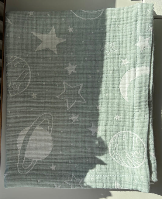 Mint rymd babyfilt (50 x 60 cm,4-lagers jacquardmuslin)