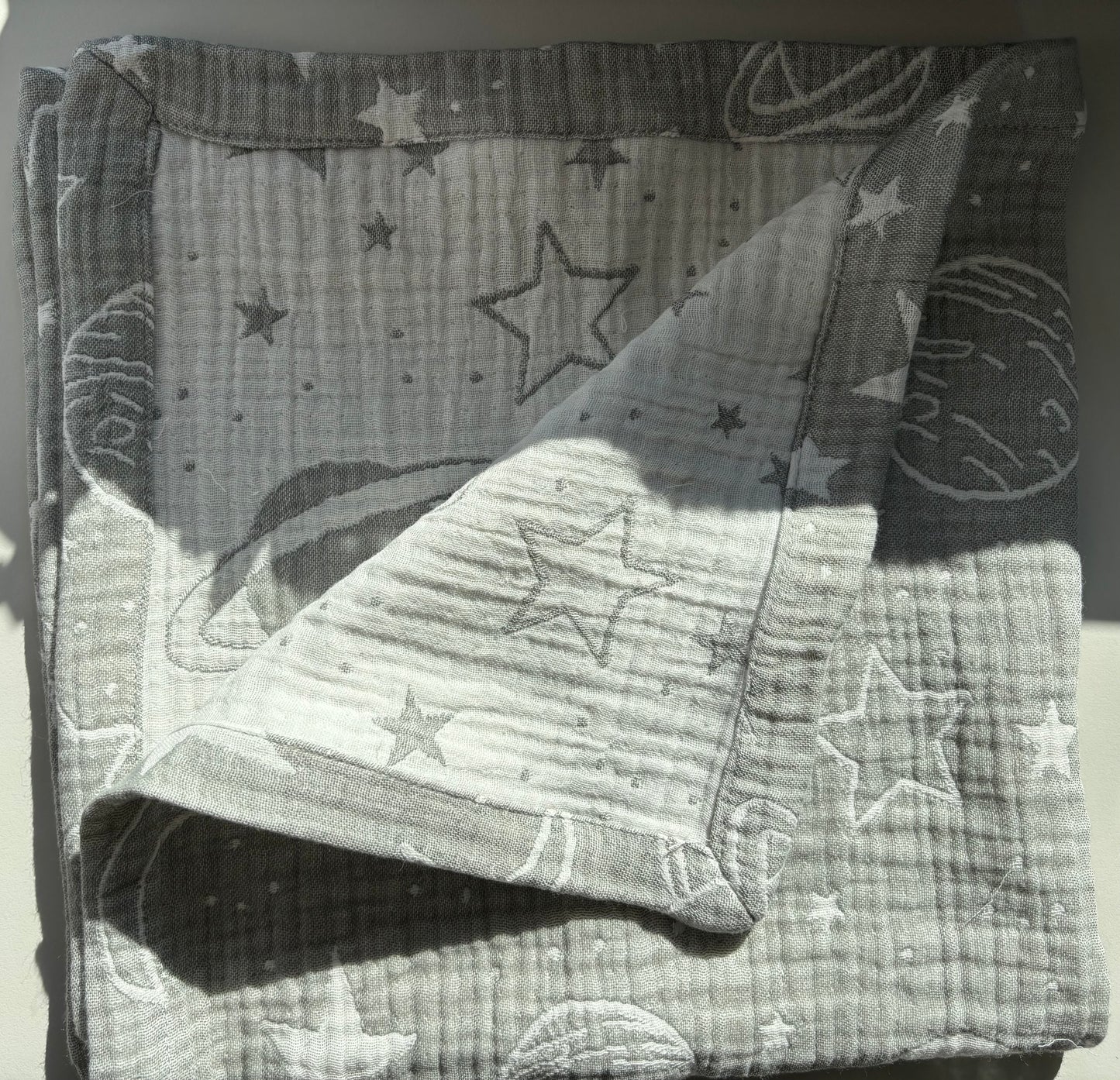 Grå rymd babyfilt (40 x 40 cm,4-lagers jacquardmuslin)