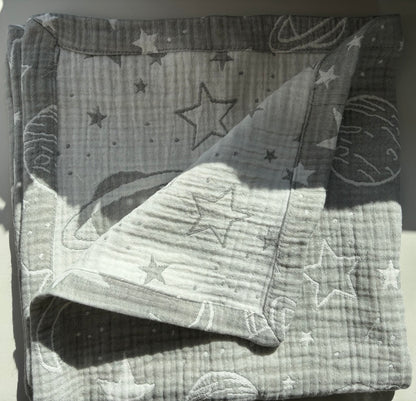 Grå rymd babyfilt (40 x 40 cm,4-lagers jacquardmuslin)