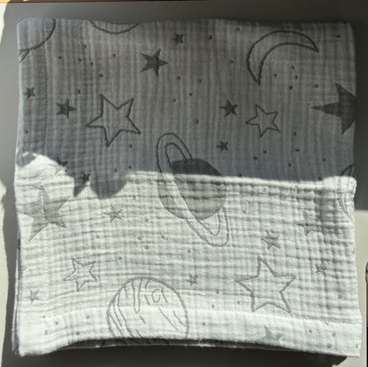 Vit rymd babyfilt (40 x 40 cm,4-lagers jacquardmuslin)