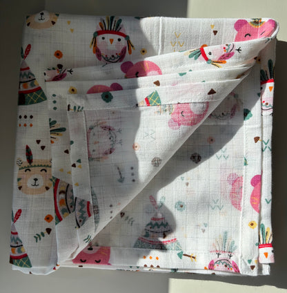 Pink Indianstam Babyfilt (100 x 100 cm) 2 Lagers Muslin