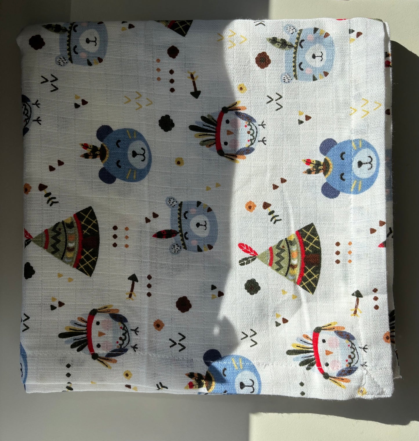 Blue Indianstam Babyfilt (100 x 100 cm) 2 Lagers Muslin