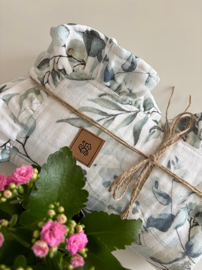 Vårgrönt mönstrat babyfilt (100 x 100 cm,4-lagers muslin)