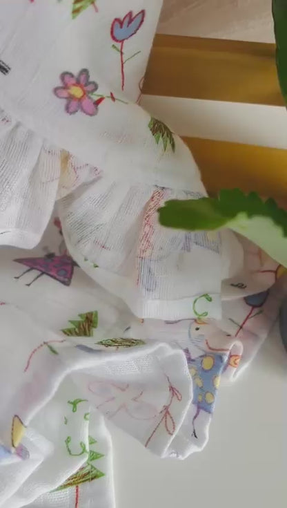 Rosa hus babyfilt (100 x 100 cm, Tillverkad av 2-lagerstyg)